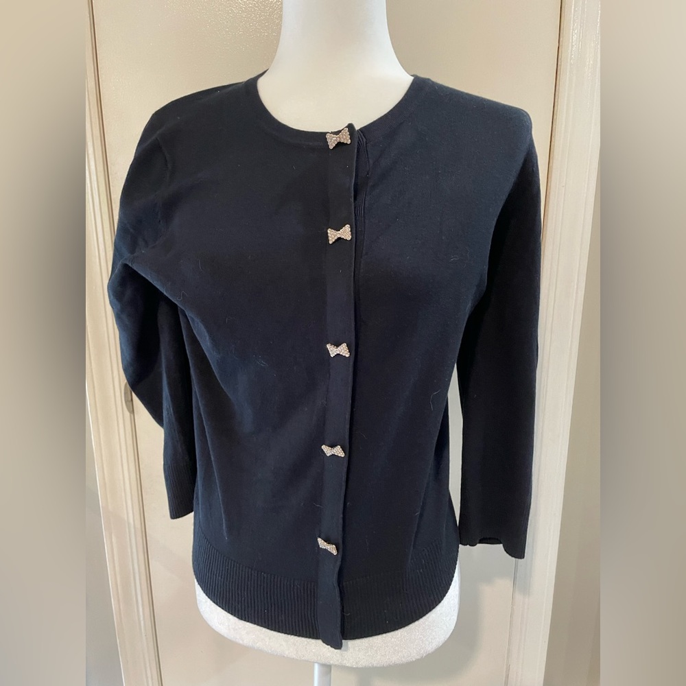 Cable & Guage black cardigan with rhinestone bows size medium